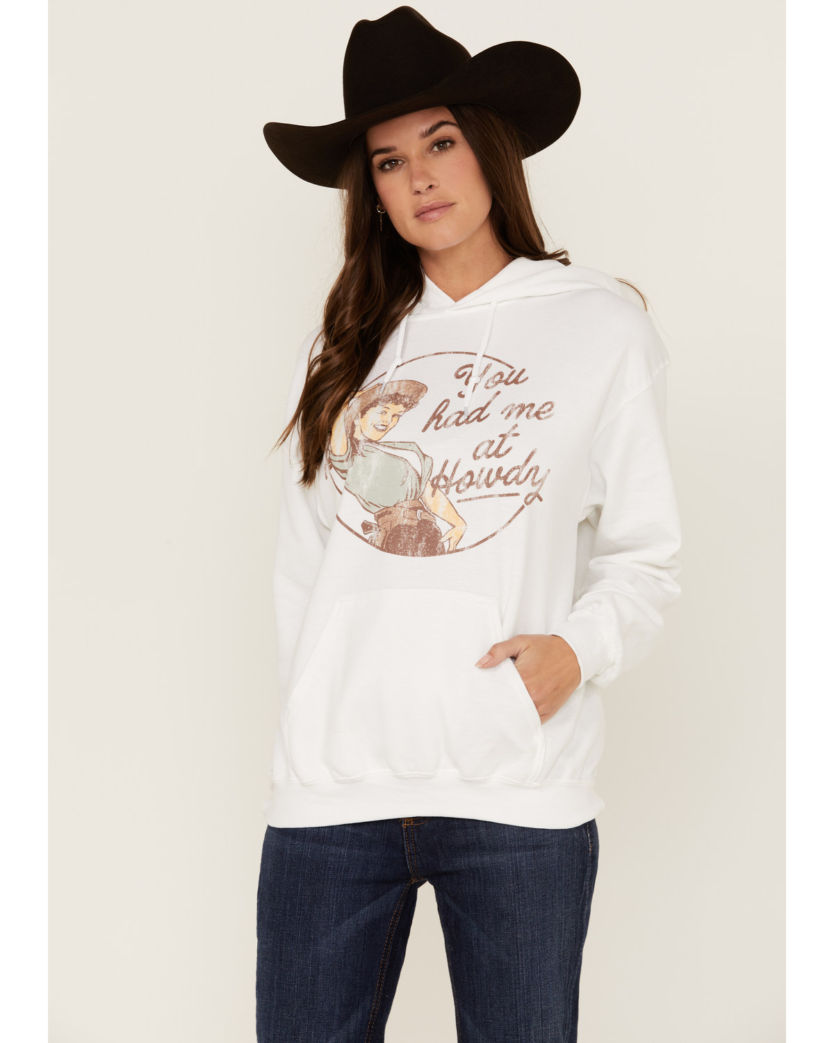 Goodie Two Sleeves Women's You Had Me At Howdy White Graphic Hoodie