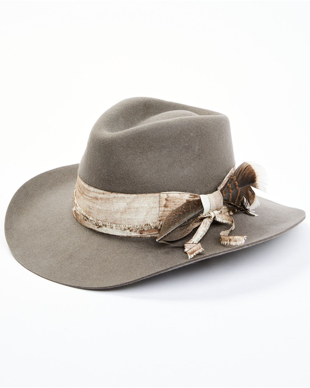 Shyanne Women's Distressed Mirando Ribbon Band Wool Felt Western Hat