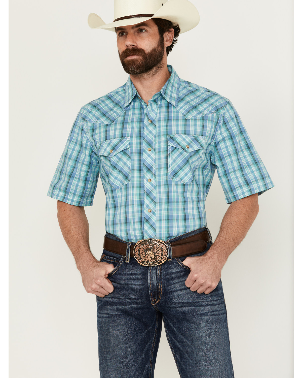 Wrangler 20X Men's Plaid Print Short Sleeve Snap Stretch Western Shirt