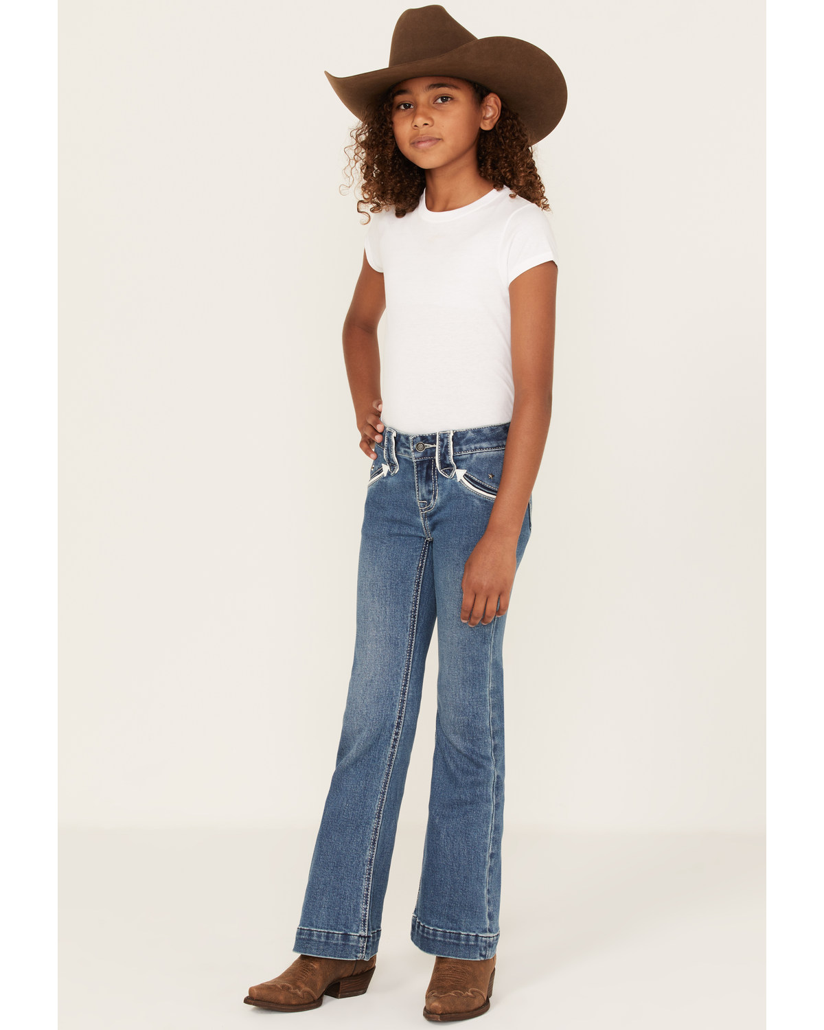 Rock & Roll Denim Little Girls' Medium Wash Arrow Pocket Trouser Flare Jeans