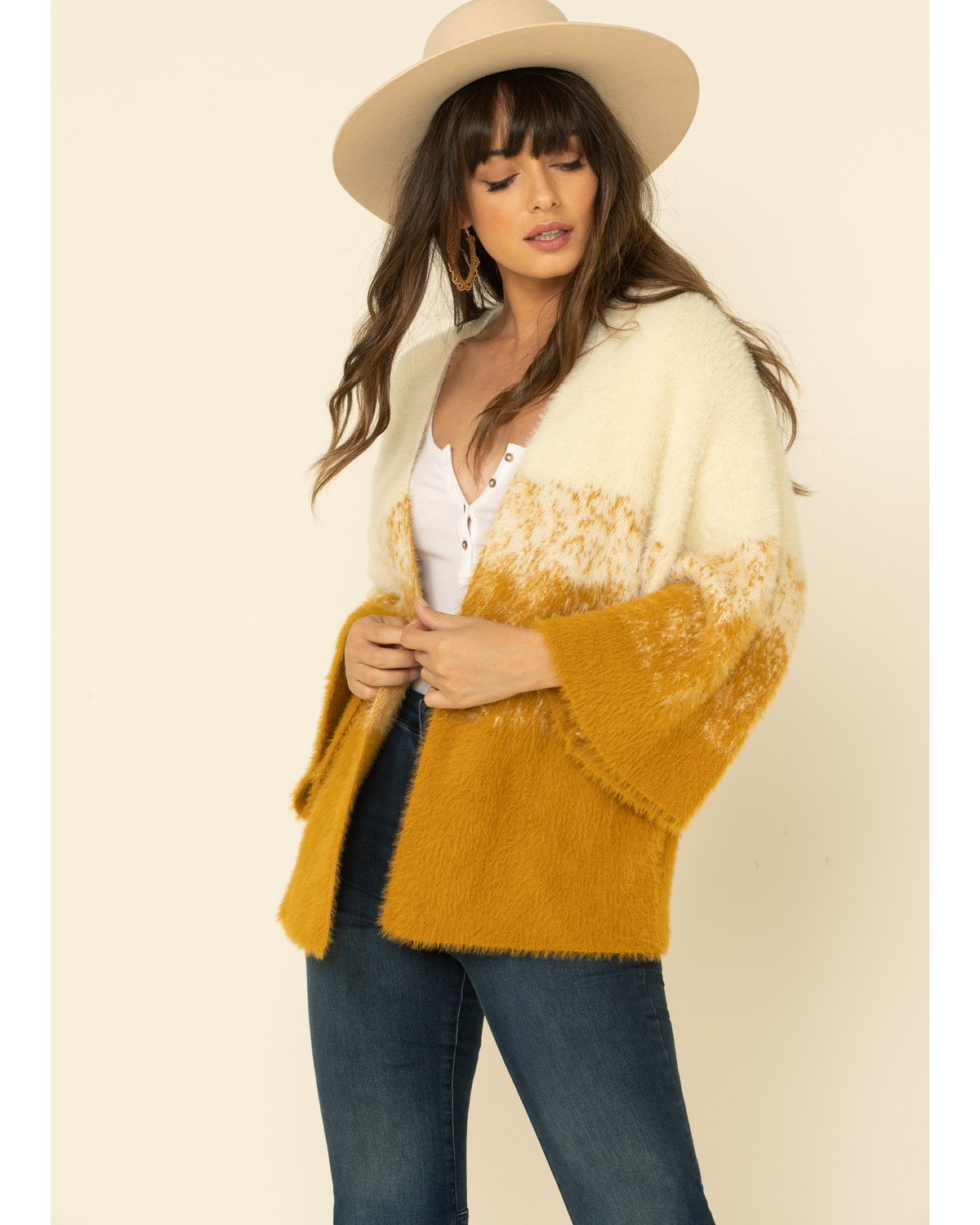 yellow open front cardigan