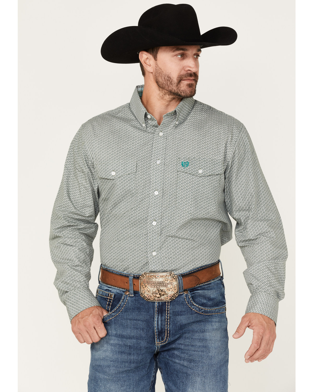 Panhandle Select Men's Geo Print Long Sleeve Button Down Shirt