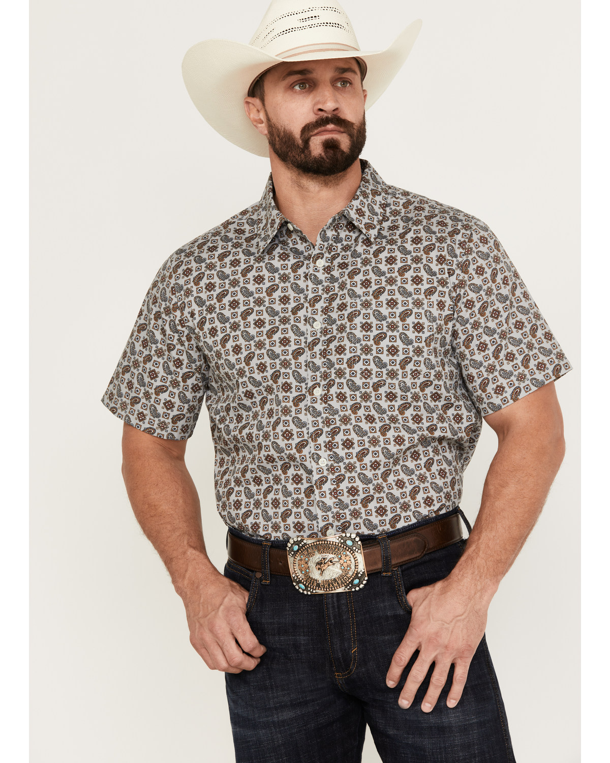 Gibson Men's Brightwood Paisley Print Short Sleeve Button-Down Western Shirt