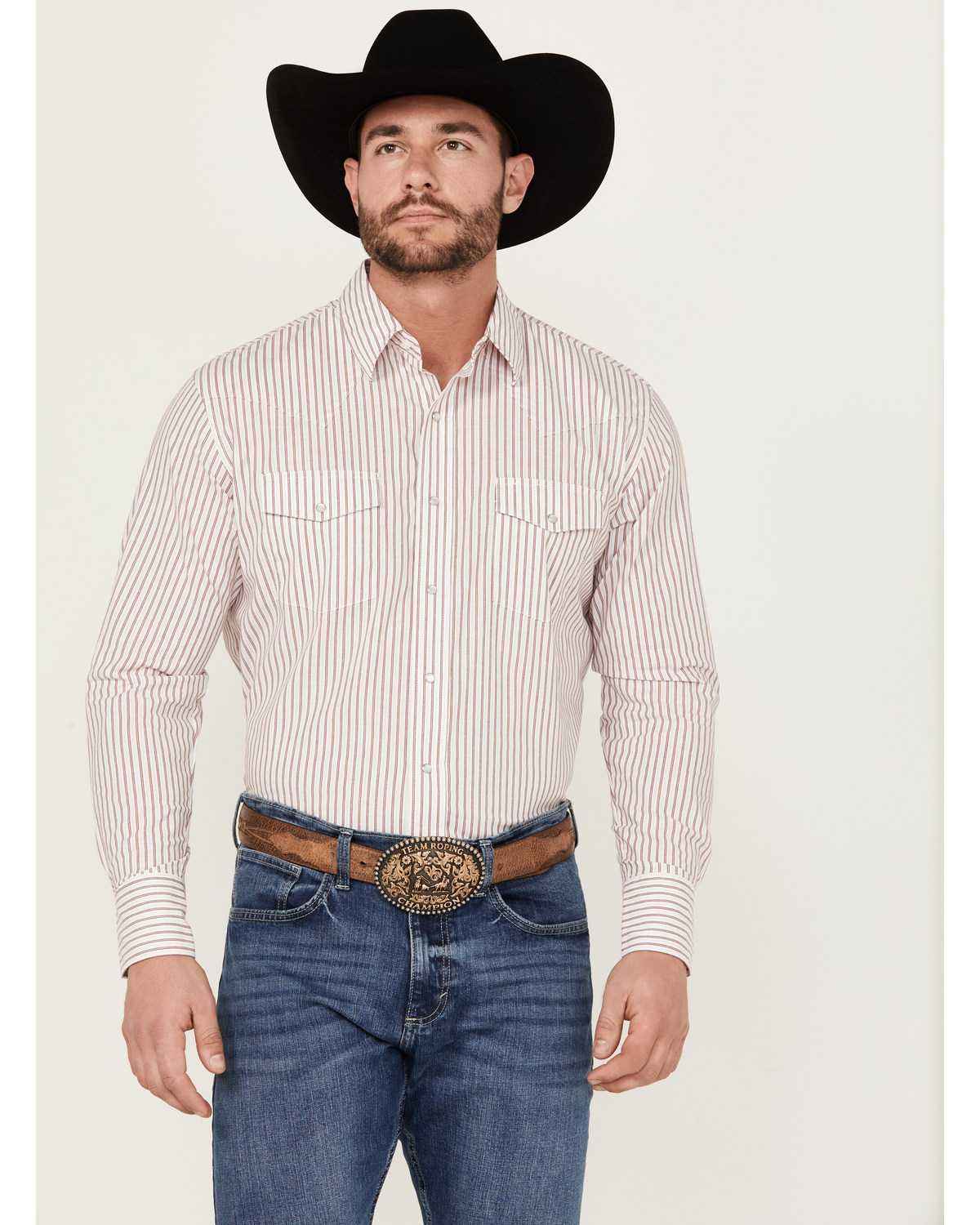 Wrangler Men's Striped Long Sleeve Pearl Snap Stretch Western Shirt