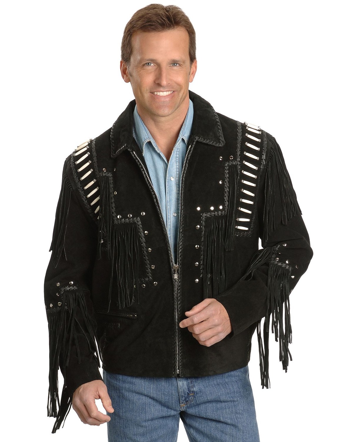 Liberty Wear Bone Fringed Leather Jacket
