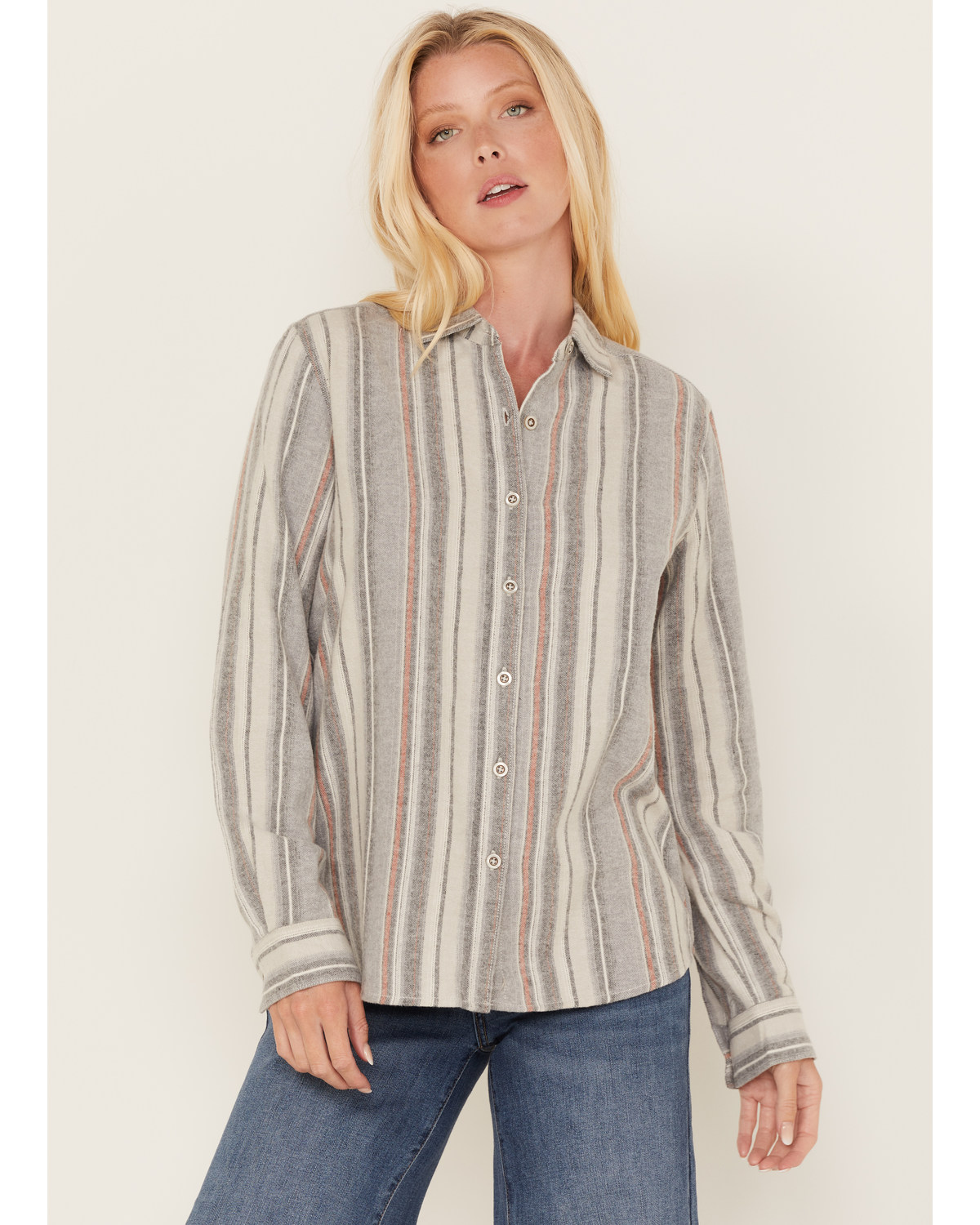 North River Women's Stripe Print Long Sleeve Button Down Flannel Shirt