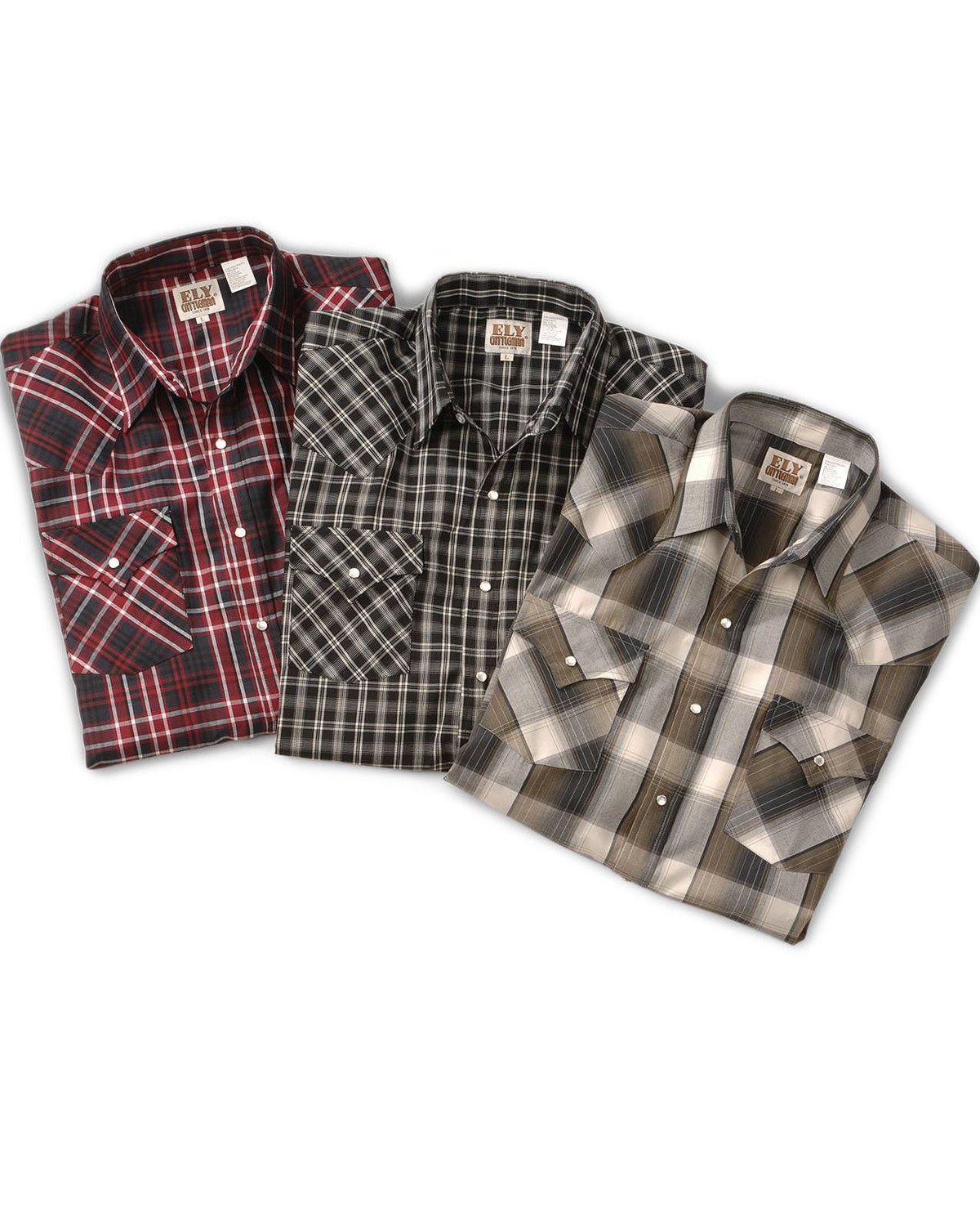 Ely Walker Men's Assorted Plaid or Stripe Long Sleeve Pearl Snap Western Shirt