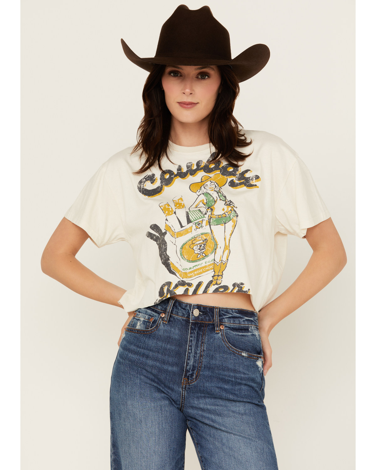 Country Deep Women's Cowboy Killer Short Sleeve Cropped Graphic Tee