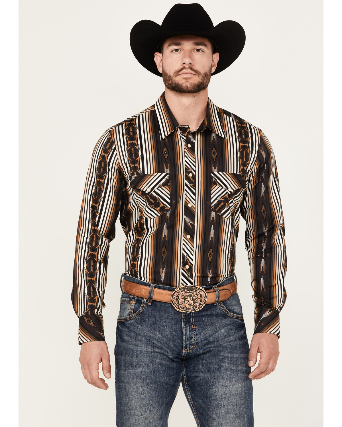 Rock & Roll Denim Men's Southwestern Striped Stretch Long Sleeve Snap Western Shirt