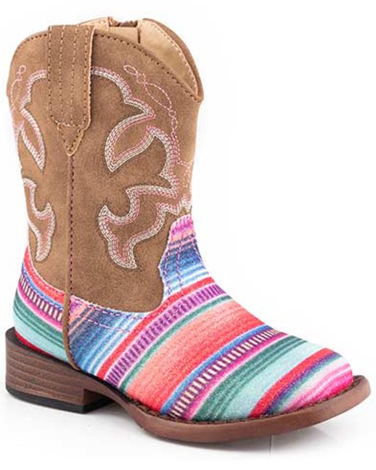 Roper Toddler Girls' Glitter Serape Striped Western Boots - Square Toe