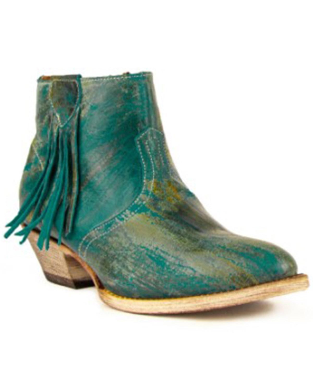 teal fringe booties