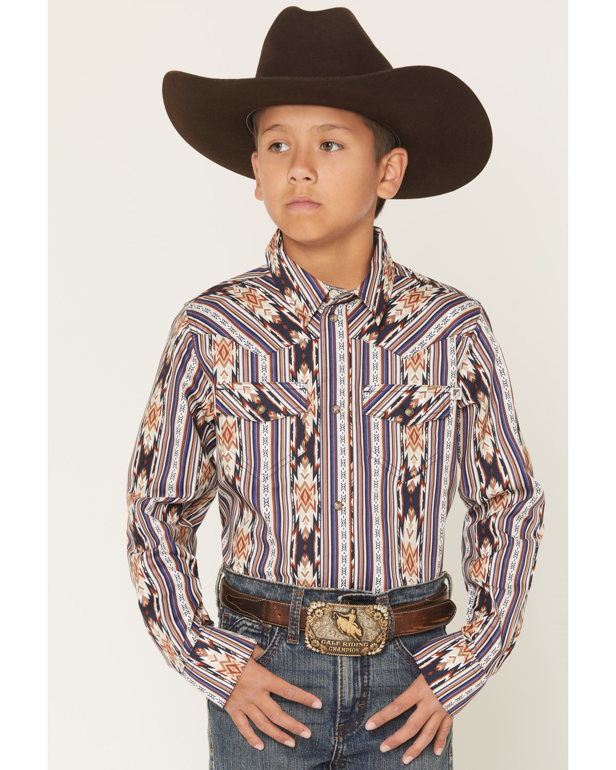 RANK 45® Men's White Mountain Striped Long Sleeve Snap Stretch Western Shirt
