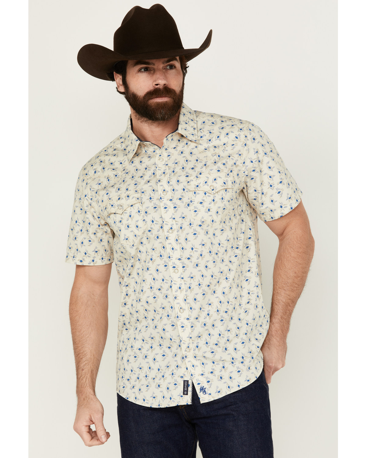 Moonshine Spirit Men's Tenor Southwestern Geo Print Short Sleeve Snap Western Shirt