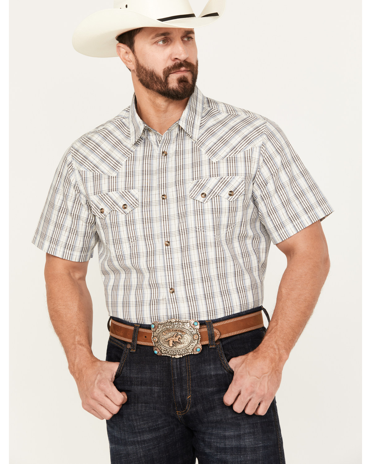 Cody James Men's Briar Patch Plaid Print Short Sleeve Snap Western Shirt