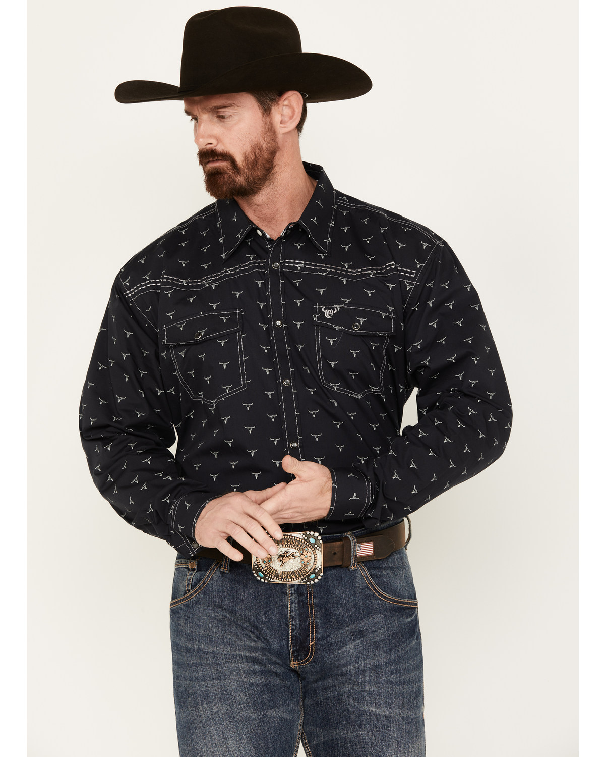 Cowboy Hardware Men's Skull Print Long Sleeve Western Snap Shirt