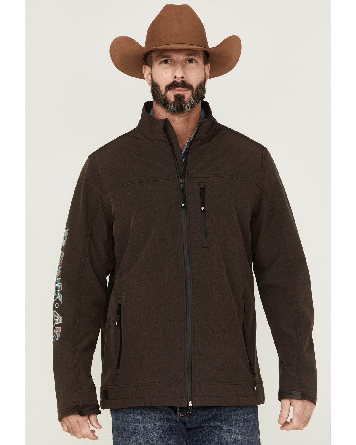 RANK 45® Men's Rodeo Southwestern Logo Sleeve Zip-Front Softshell Jacket