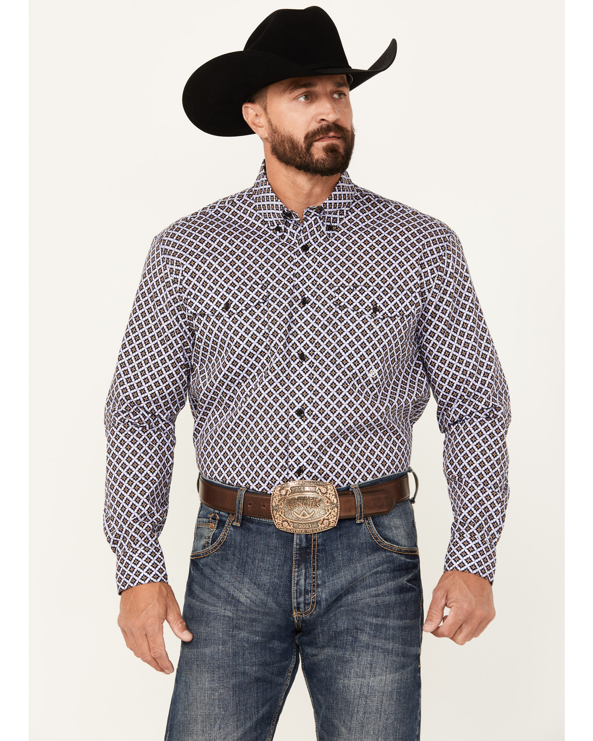 Roper Men's Amarillo Geo Print Long Sleeve Button-Down Western Shirt