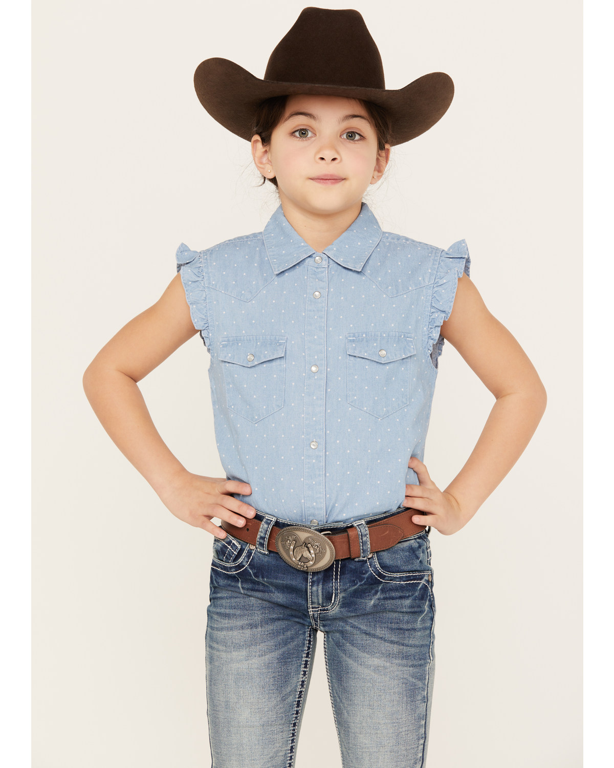 Shyanne Girls' Chambray Pearl Snap Western Shirt