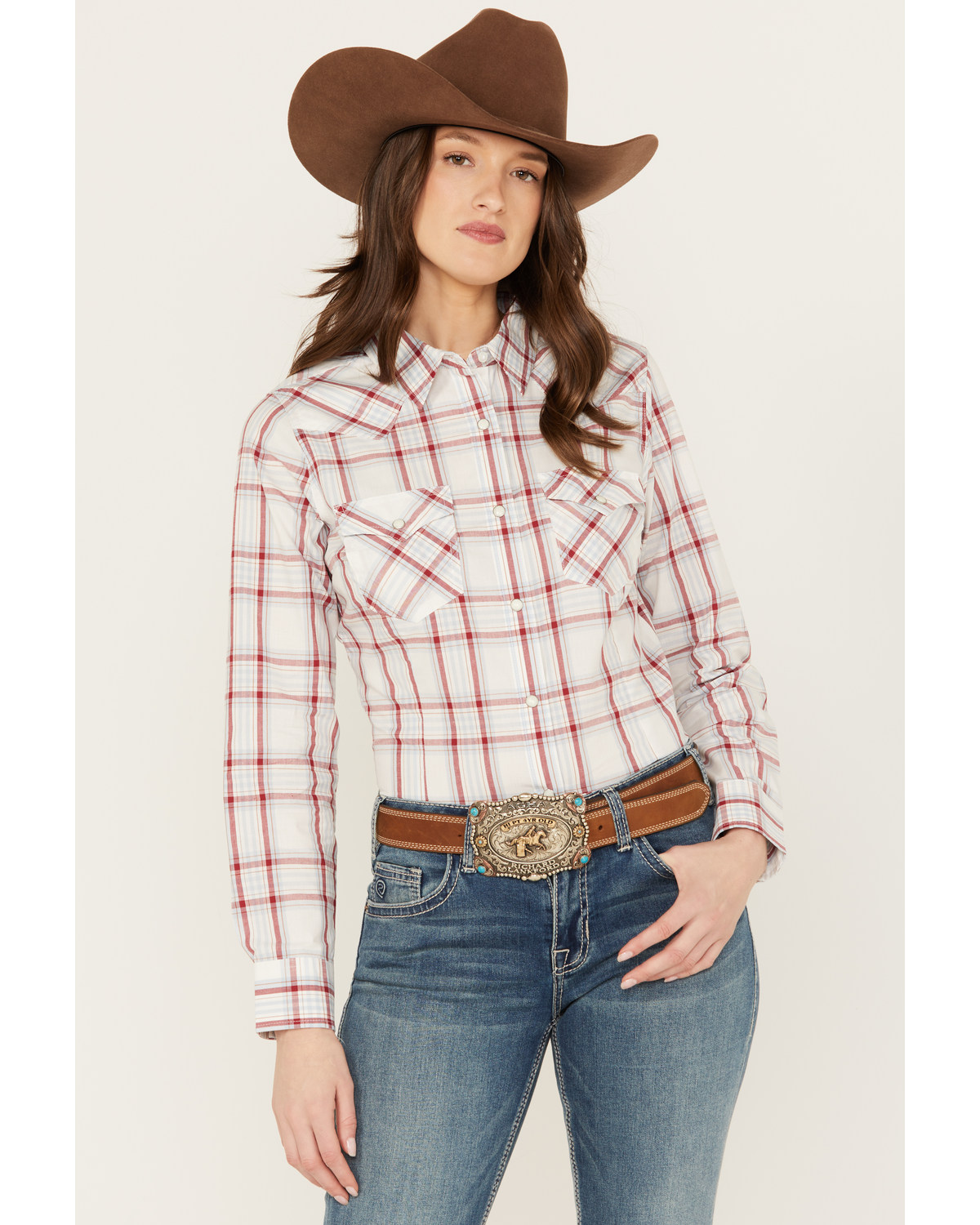 Wrangler Women's Plaid Print Long Sleeve Snap Western Shirt