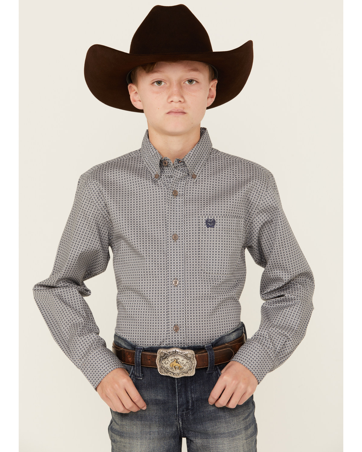 Cinch Boys' Geo Print Long Sleeve Button Down Western Shirt