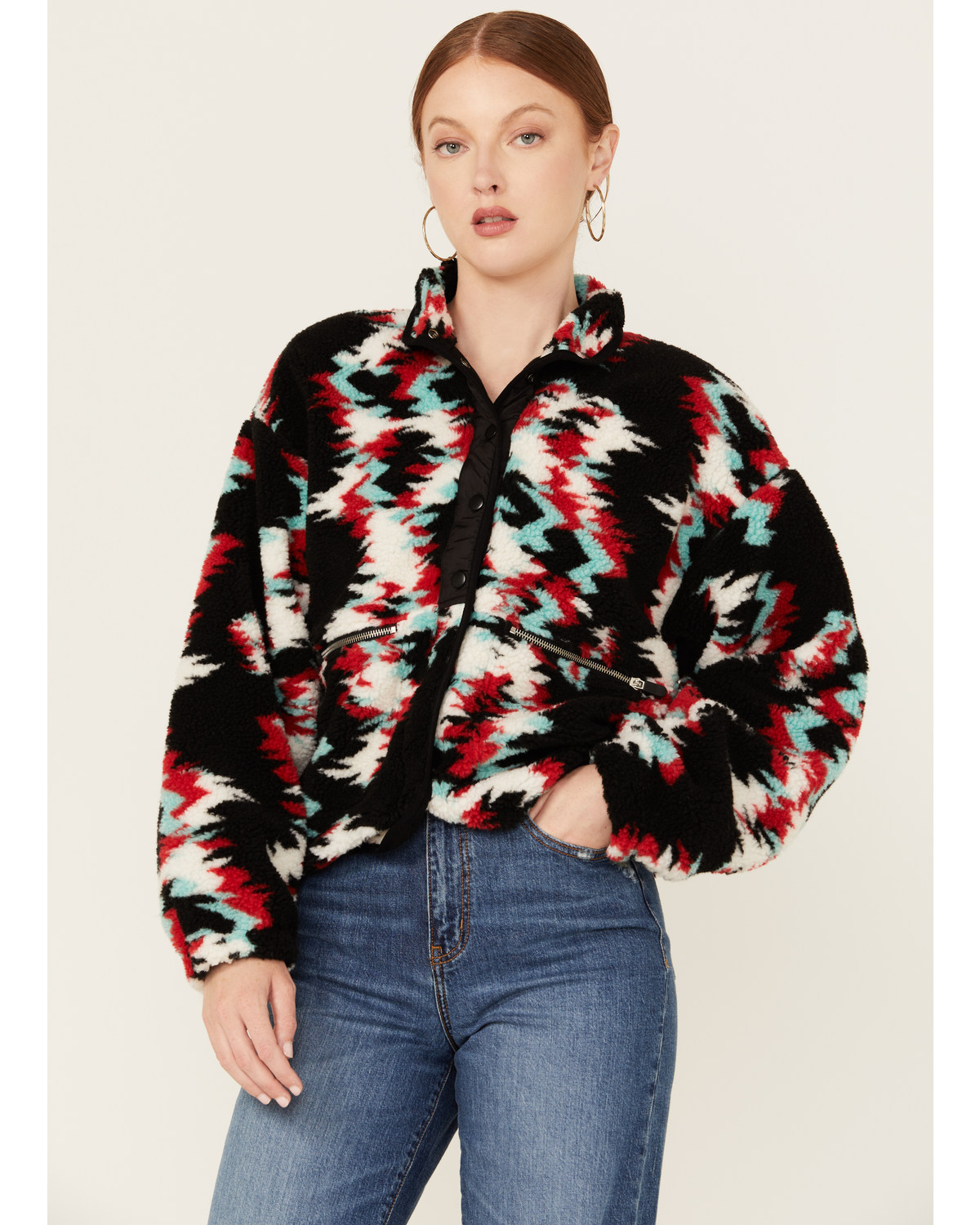 Rock & Roll Denim Women's Southwestern Print Fleece Jacket