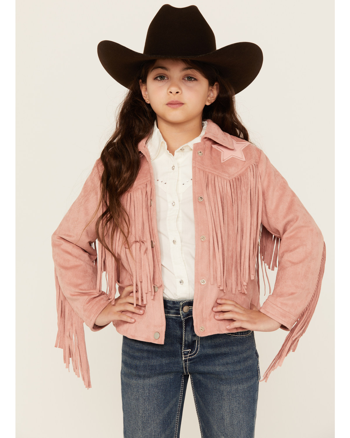 Fornia Girls' Star Patch Fringe Jacket