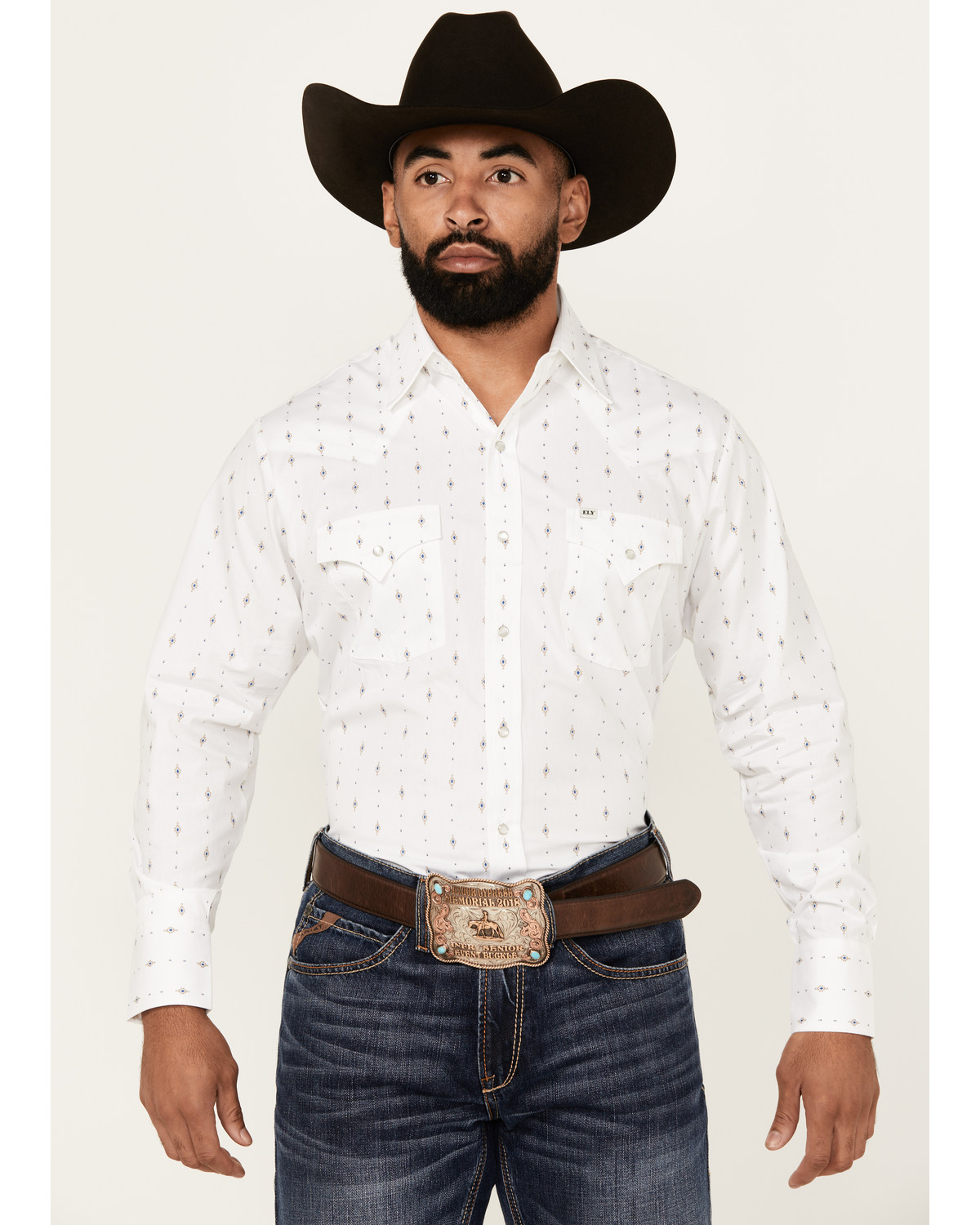 Ely Walker Men's Diamond Southwestern Print Long Sleeve Snap Western Shirt