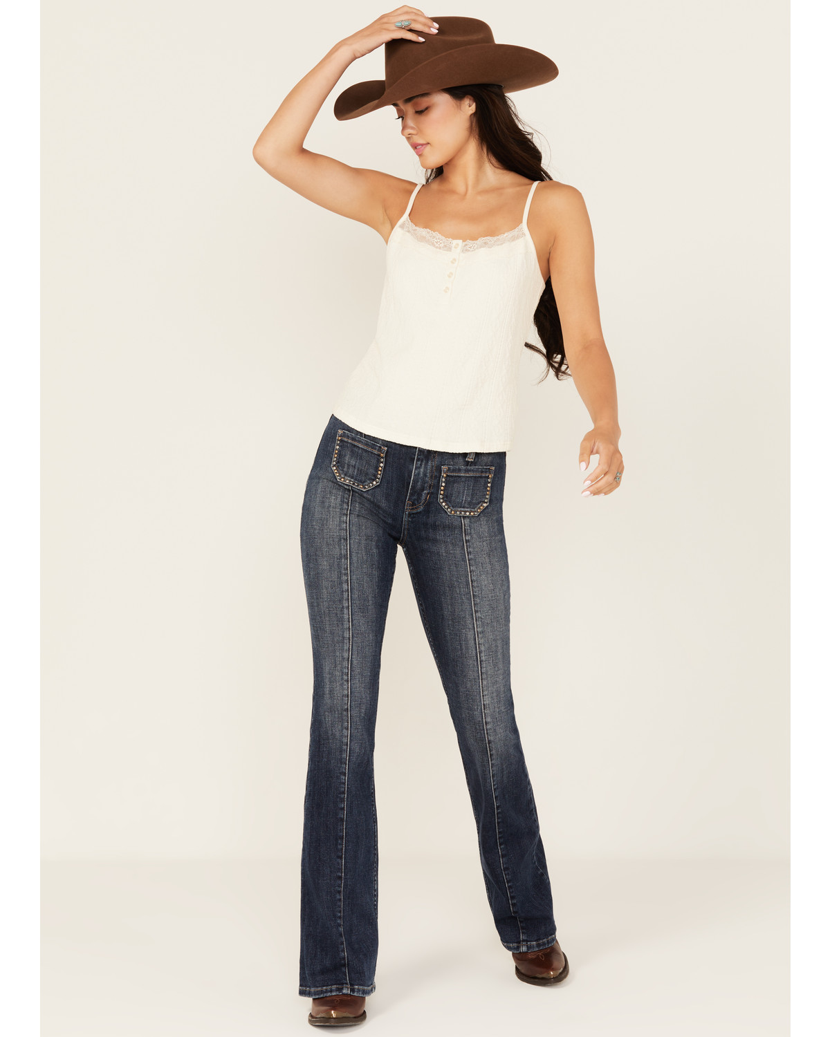 Idyllwind Women's Hadley Dark Wash High Rise Embellished Flare Stretch Denim Jeans