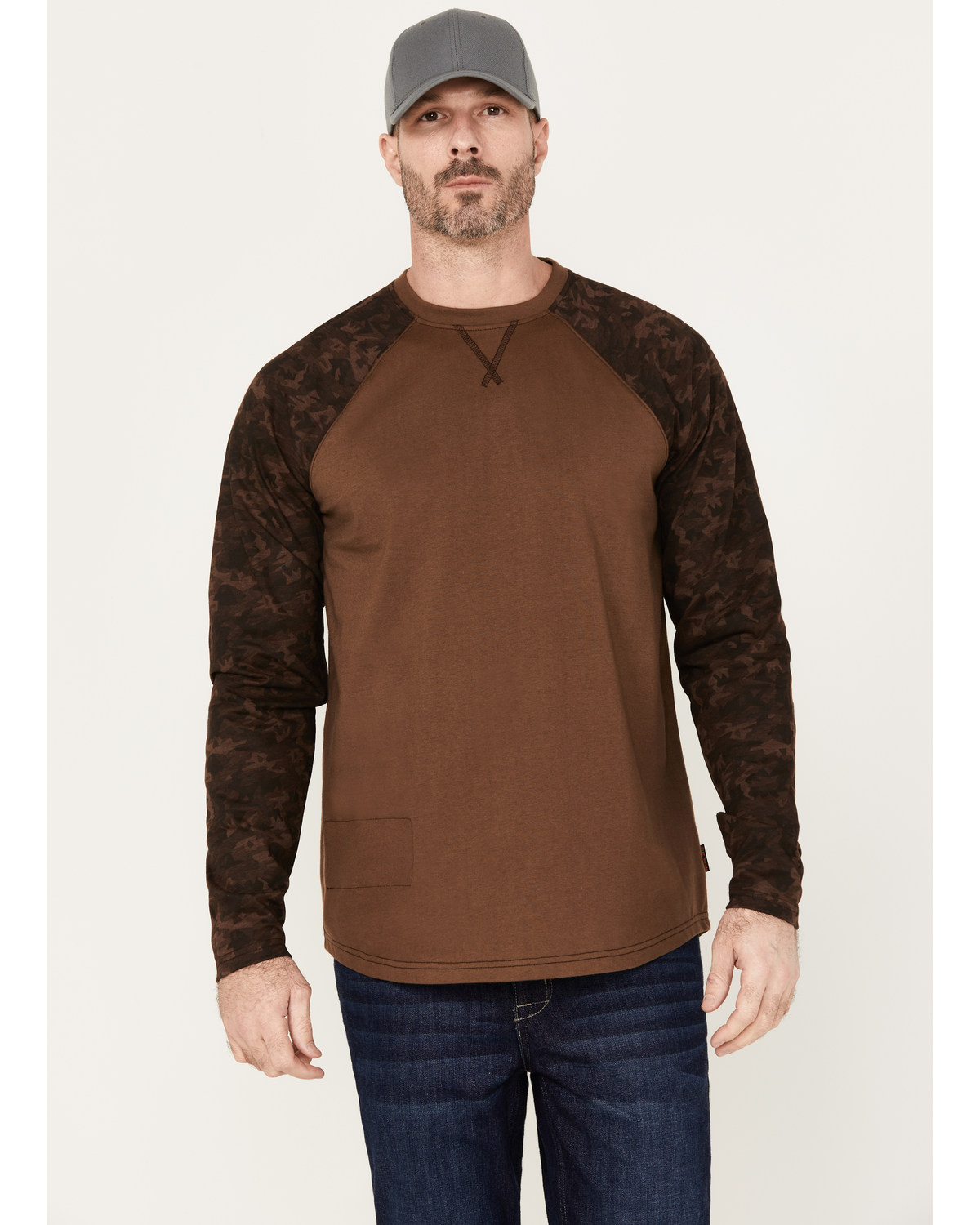 Cody James Men's Camo Color Block Long Sleeve Baseball Work T-Shirt