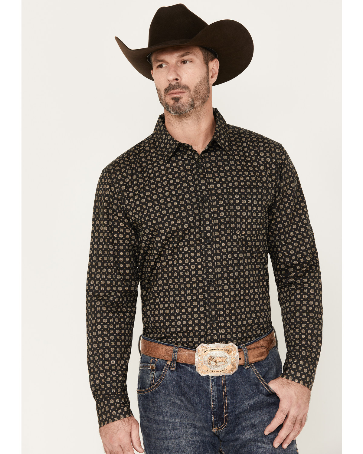 Gibson Men's Valley View Geo Print Long Sleeve Button Down Western Shirt
