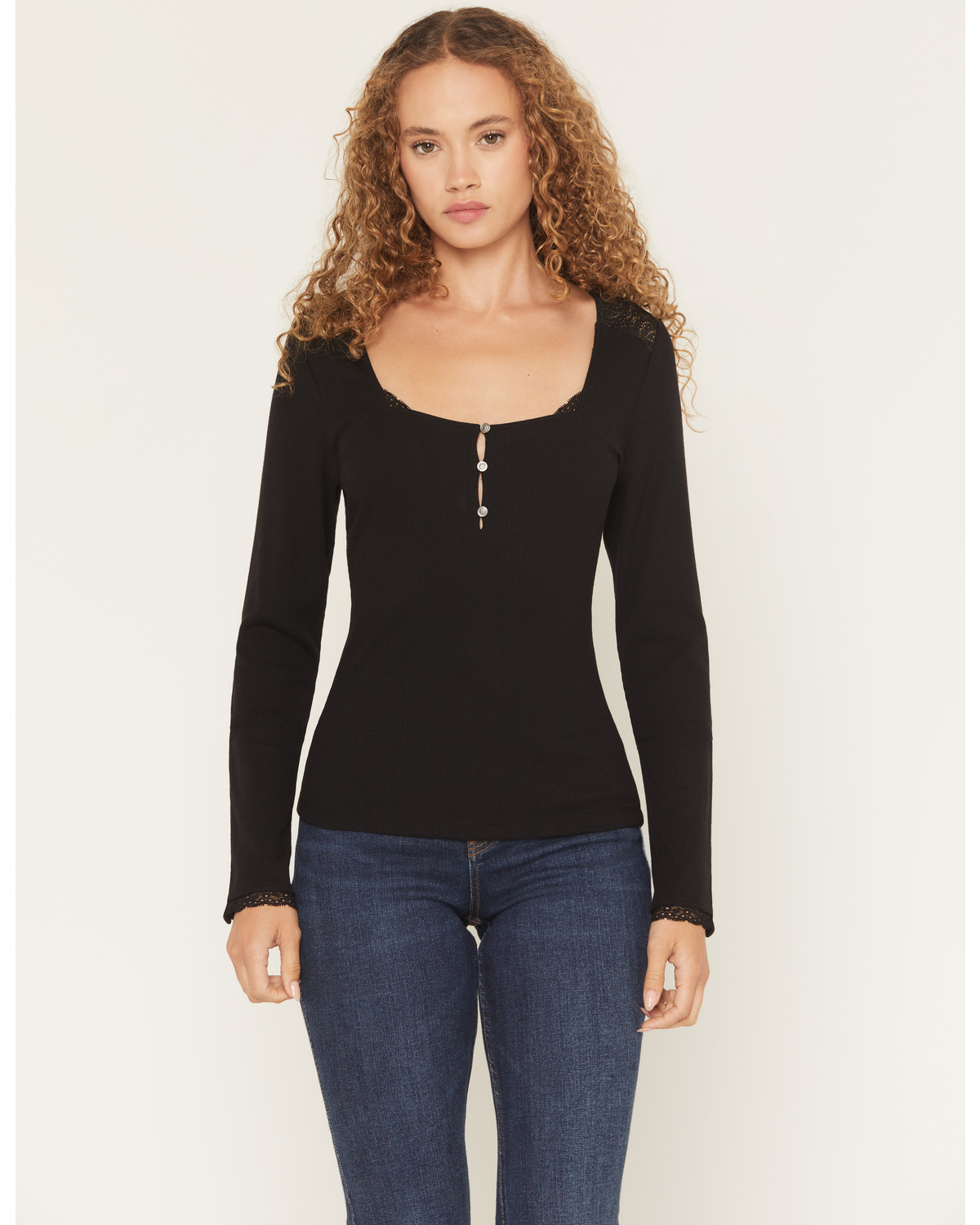 Idyllwind Women's Sugarhill Lace Long Sleeve Ribbed Shirt