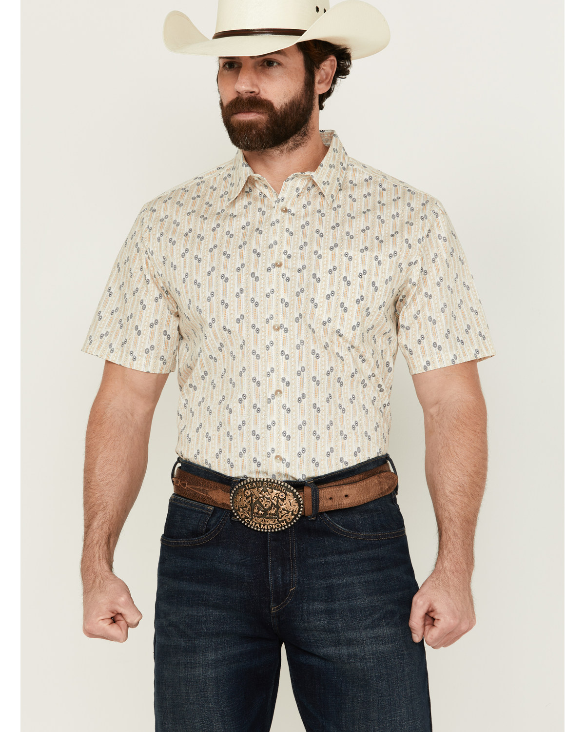 Gibson Men's Vintage Vibe Geo Print Short Sleeve Button-Down Western Shirt