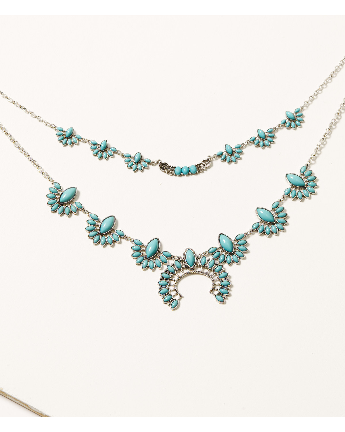Shyanne Women's Cactus Rose Turquoise Layered Crescent Stone Necklace