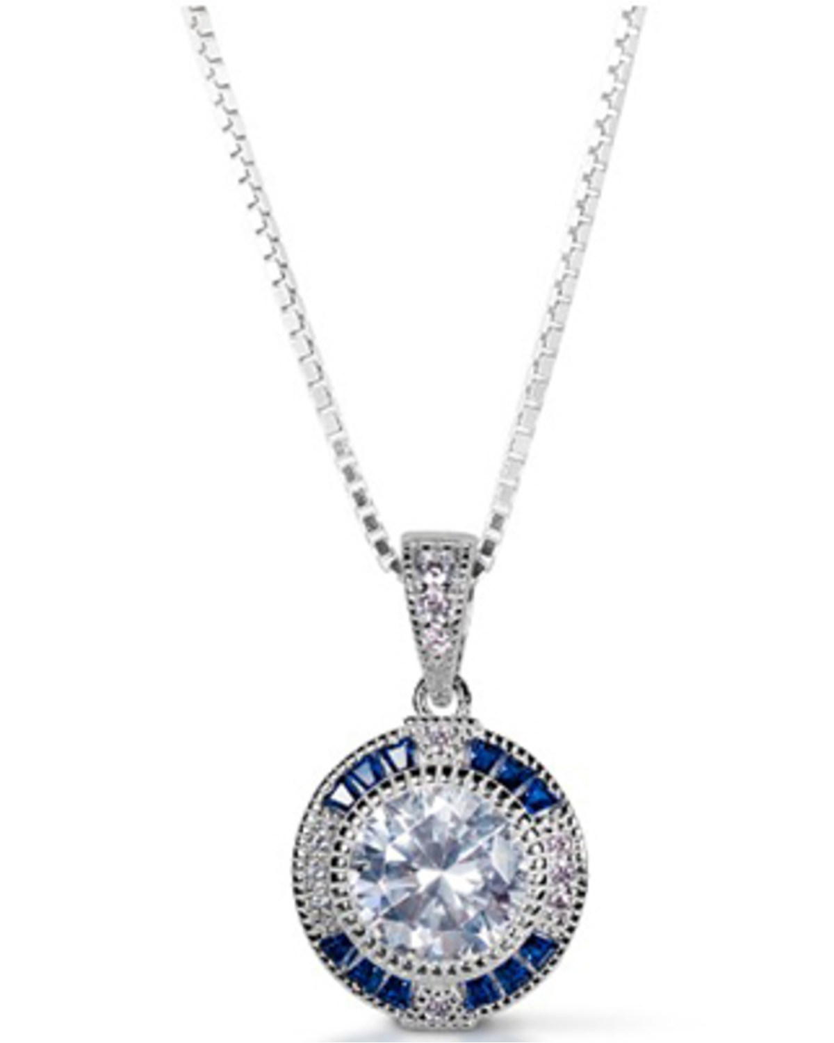 Kelly Herd Women's Sterling Silver Blue Spinel Halo Pendant Necklace