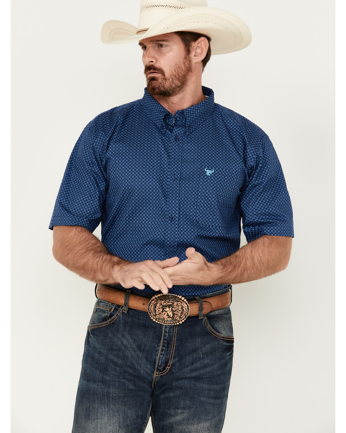Cowboy Hardware Men's Boot Barn Exclusive Diamond Quilt Geo Print Short Sleeve Button-Down Western Shirt