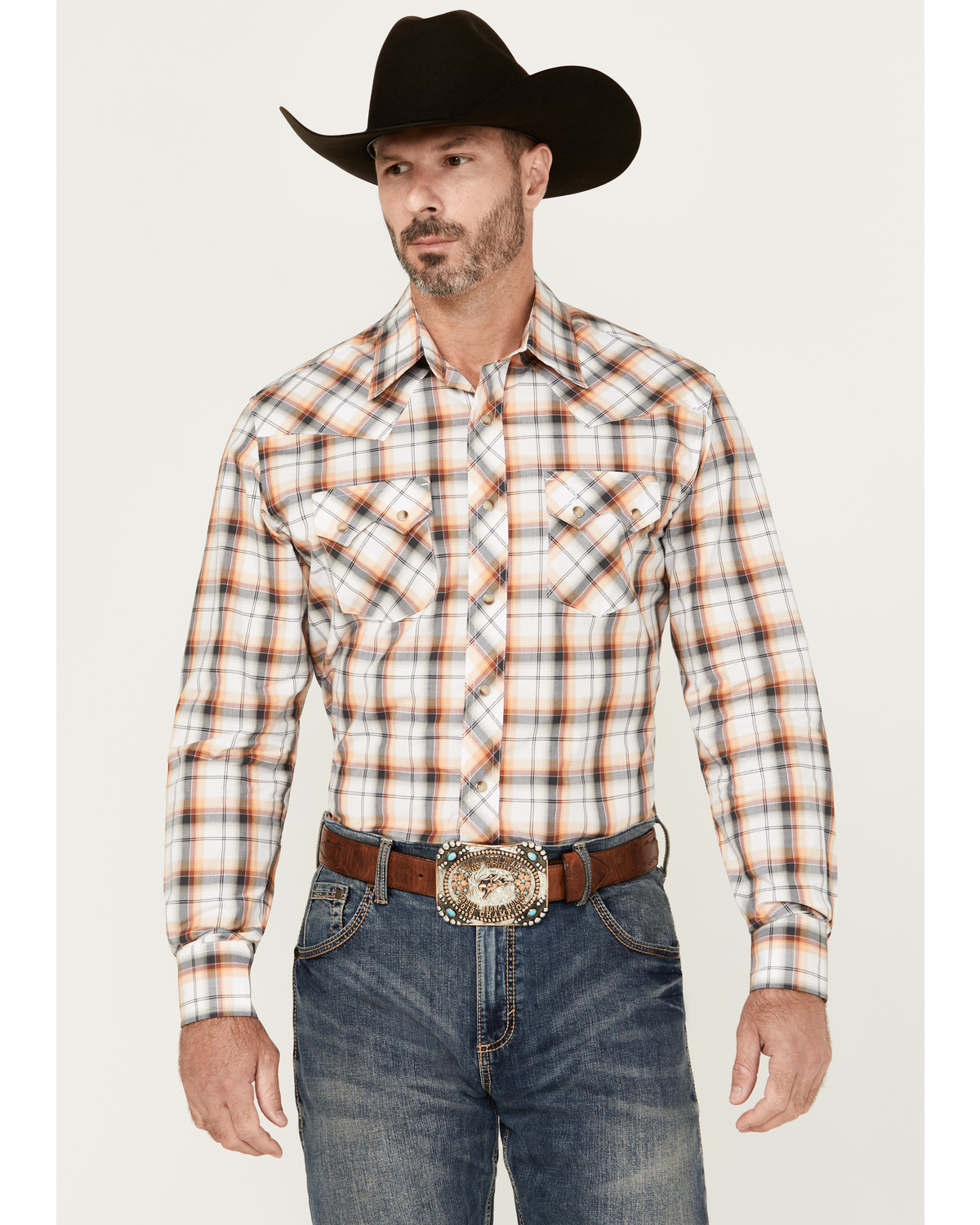 Wrangler Retro Men's Plaid Print Long Sleeve Snap Western Shirt