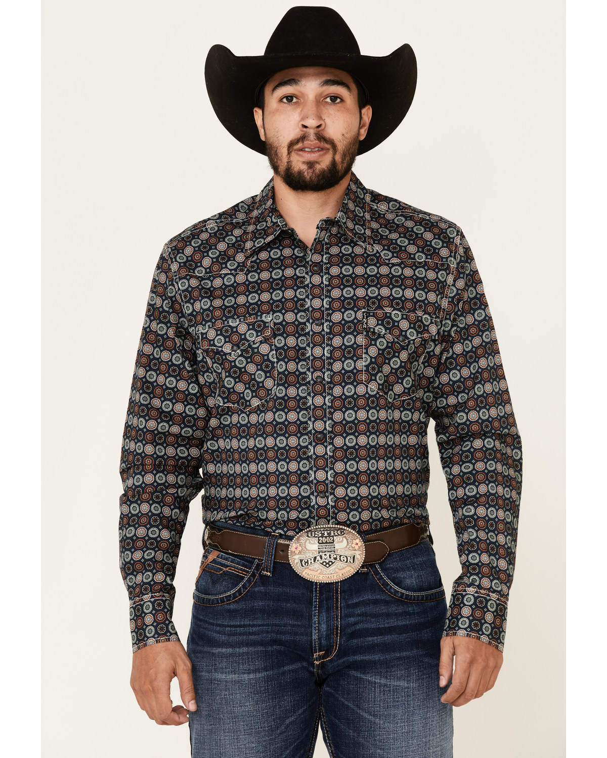 Cinch Men's Modern Fit Navy Large Geo Print Long Sleeve Western Shirt