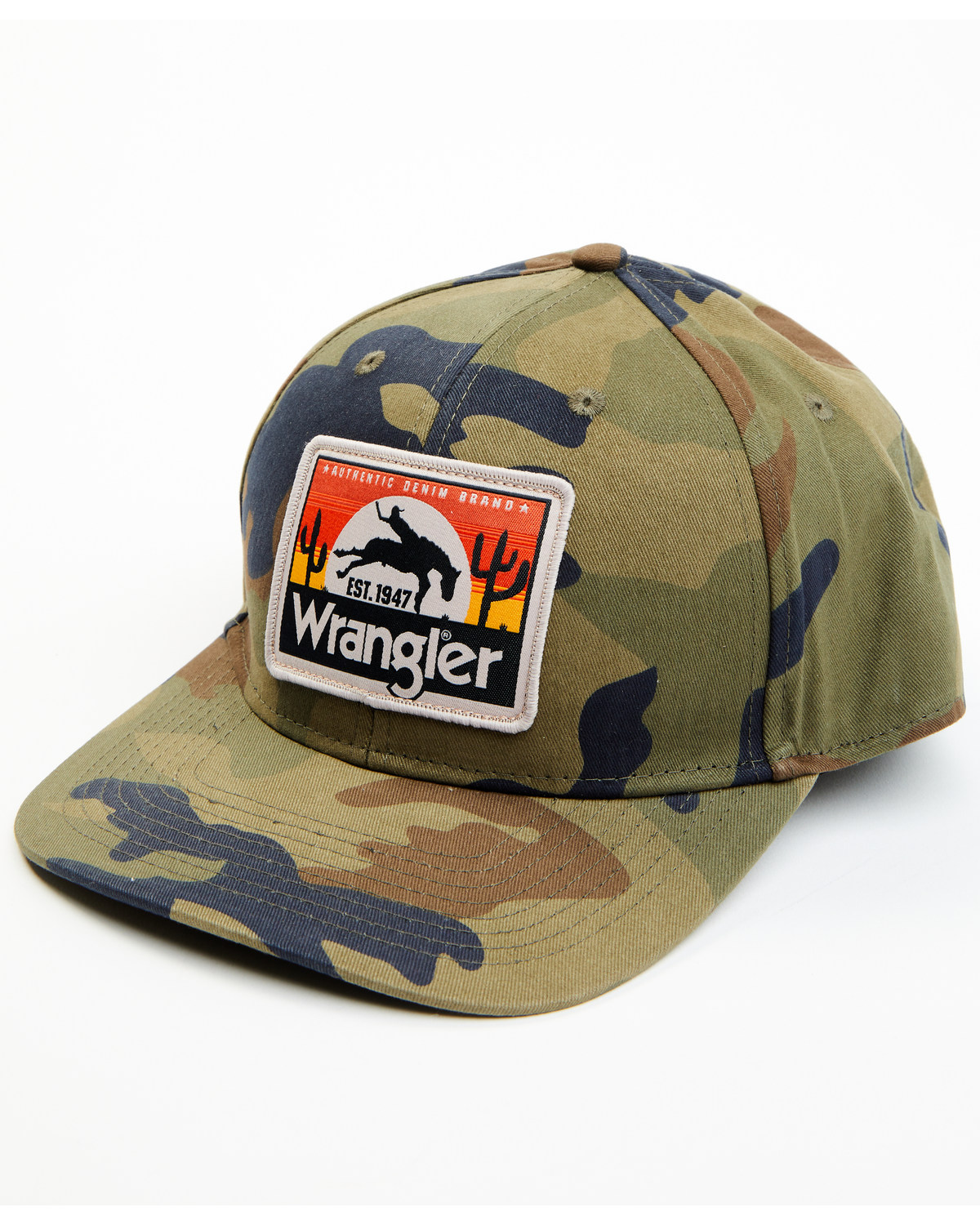 Wrangler Men's Sunset Logo Patch Camo Mesh-Back Ball Cap