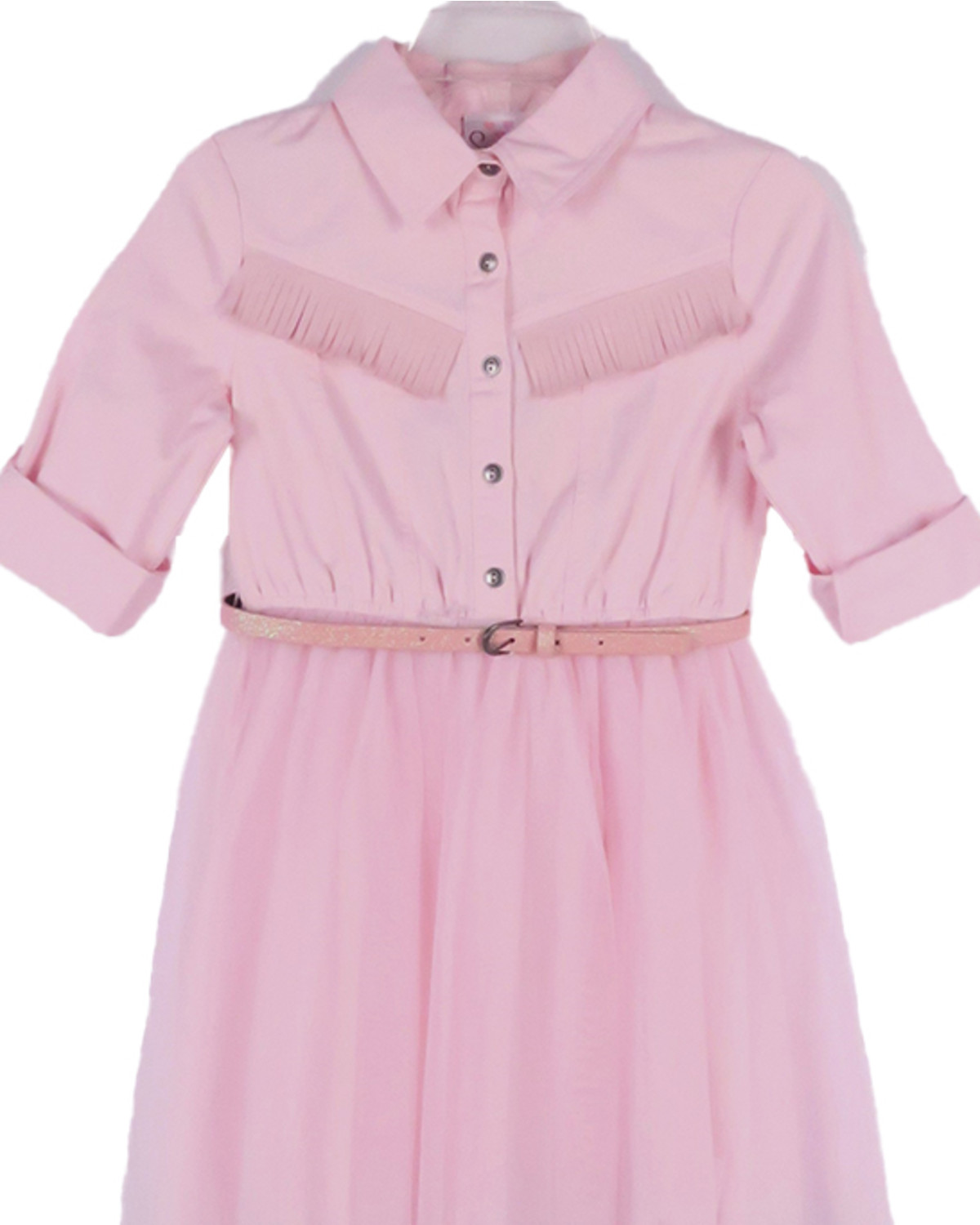 Sugar California Girls' Fringe Long Sleeve Button-Down Denim Tutu Dress