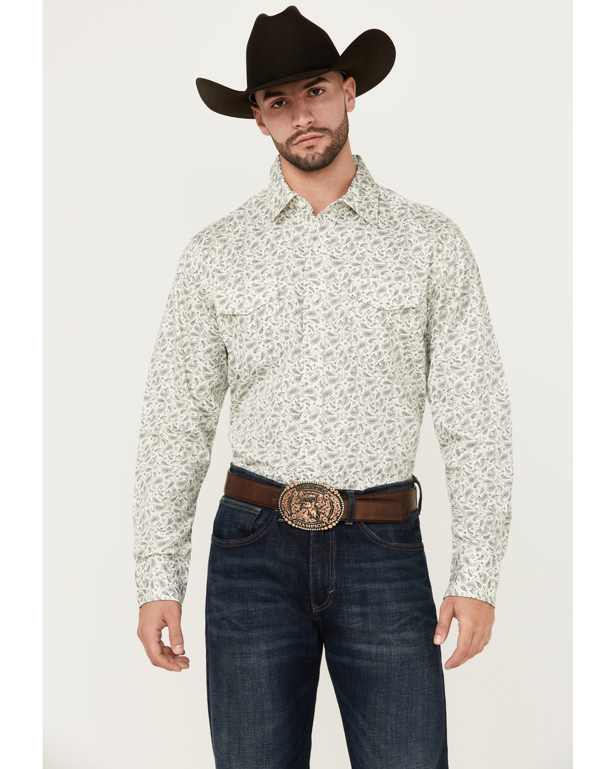 Wrangler Retro Men's Premium Paisley Print Long Sleeve Button-Down Western Shirt