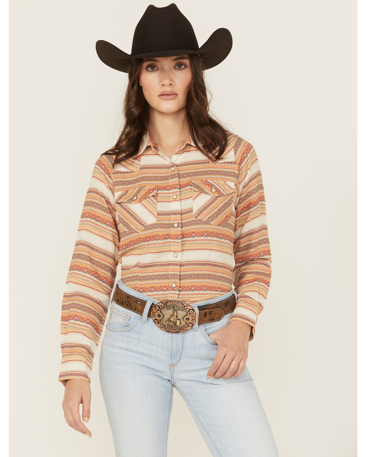 Panhandle Women's Striped Print Long Sleeve Snap Western Shirt