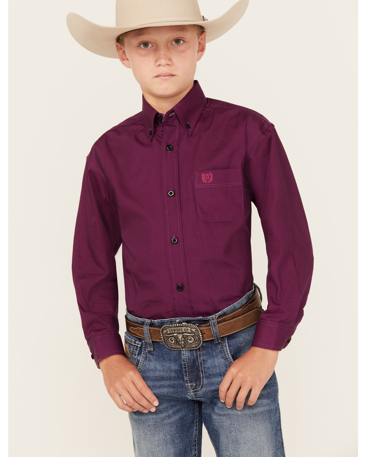 Panhandle Boys' Solid Long Sleeve Button Down Shirt