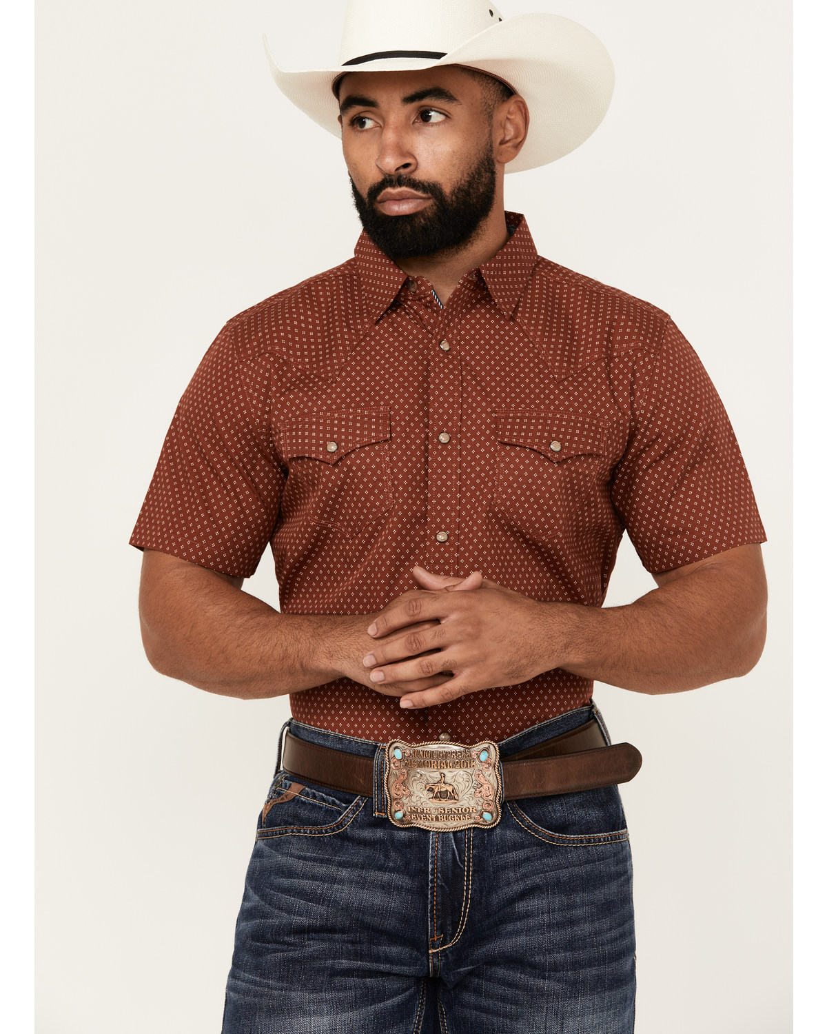 Moonshine Spirit Men's Avery Geo Print Short Sleeve Snap Western Shirt