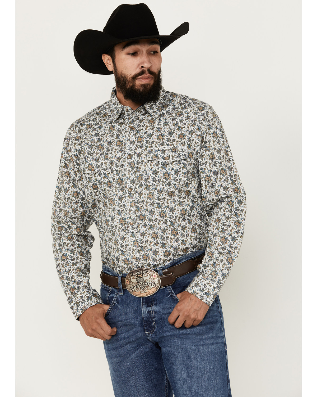 Moonshine Spirit Men's Strummin Floral Print Long Sleeve Snap Western Shirt
