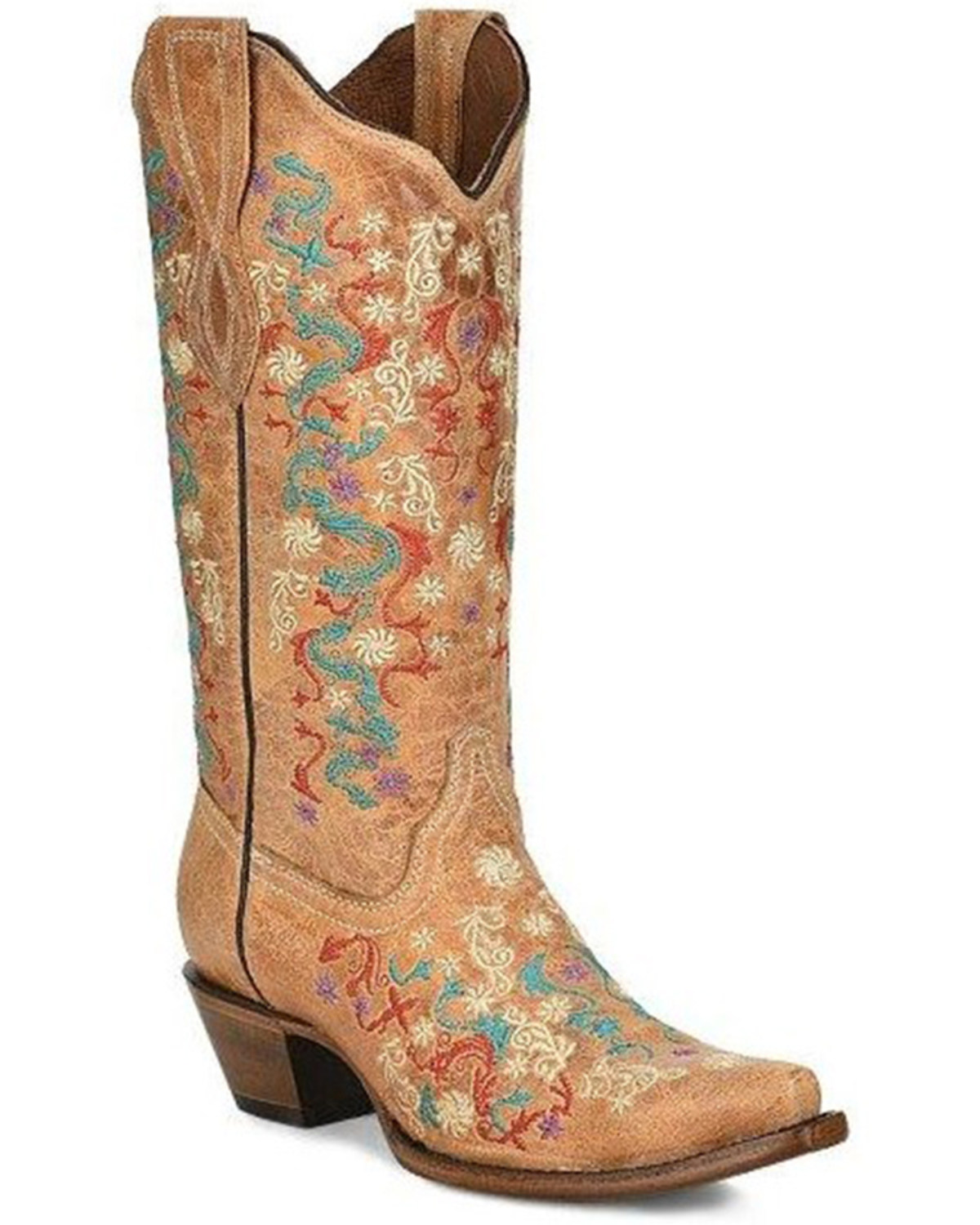 Circle G Women's Floral Embroidery Western Boots - Snip Toe