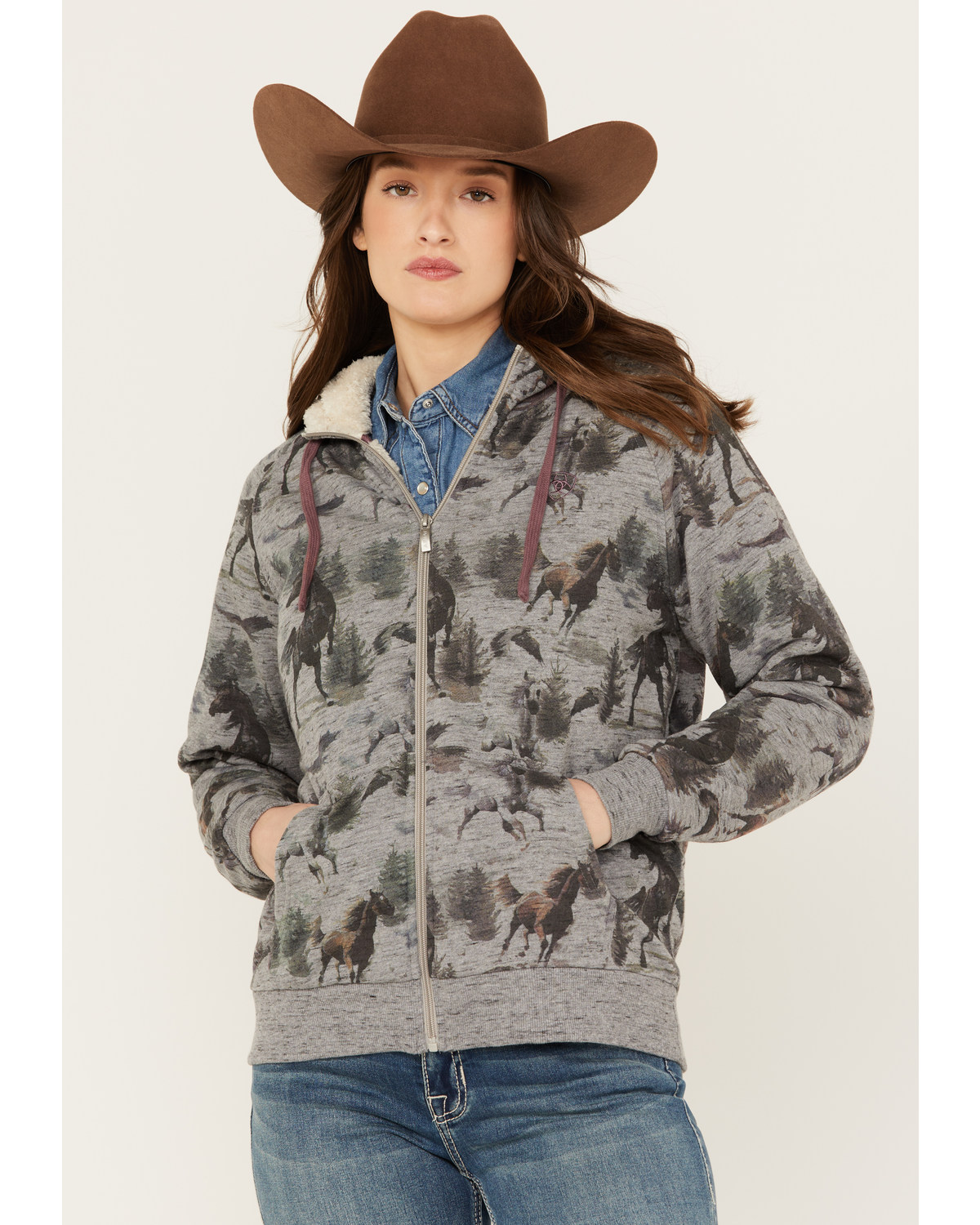 Ariat Women's R.E.A.L Horse Print Sherpa Lined Full Zip Hoodie