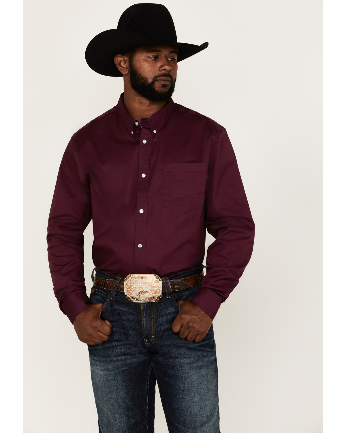 RANK 45® Men's Solid Basic Twill Logo Long Sleeve Button-Down Western Shirt