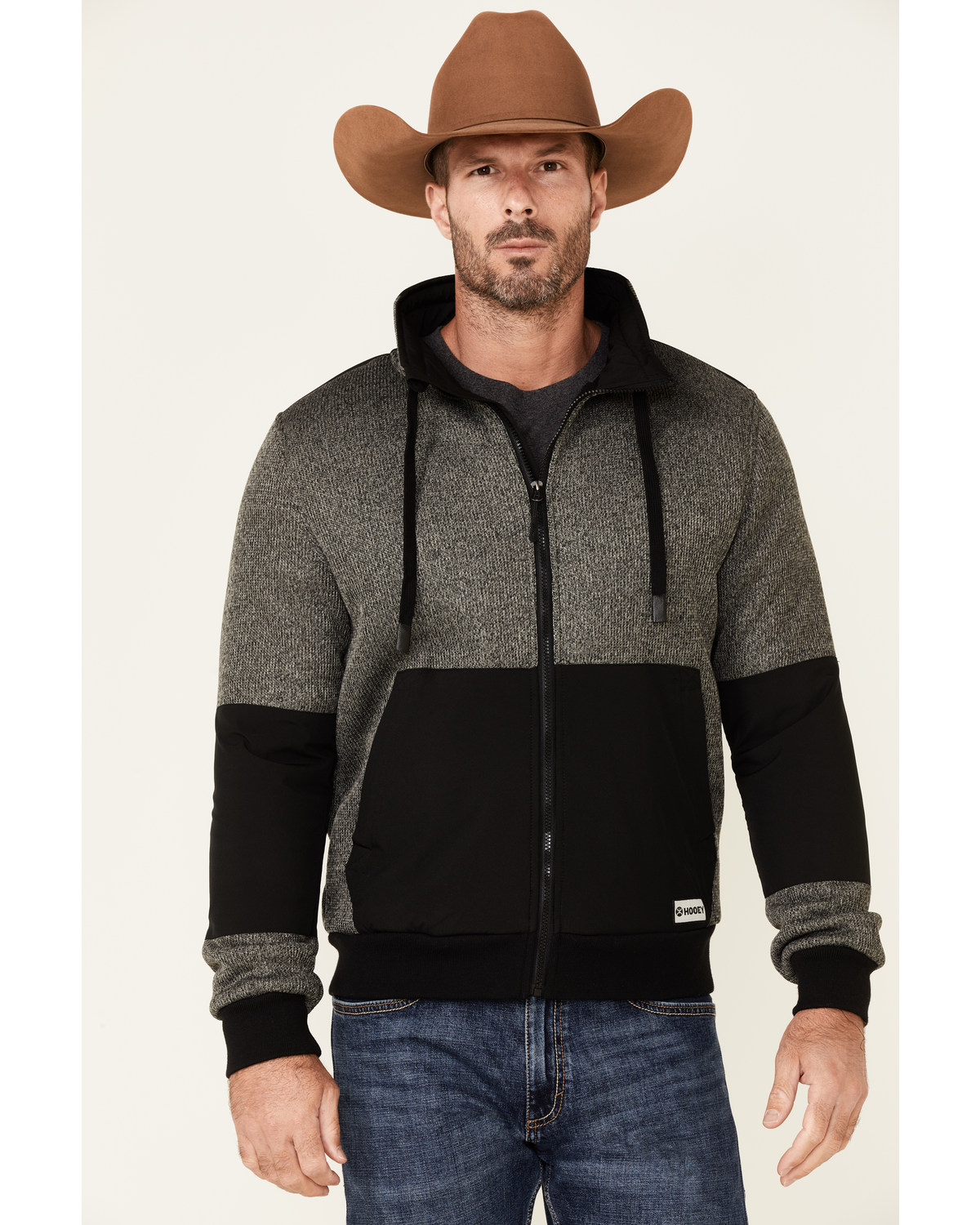 Hooey Men's Gray & Black Tech Fleece Zip-Front Jacket