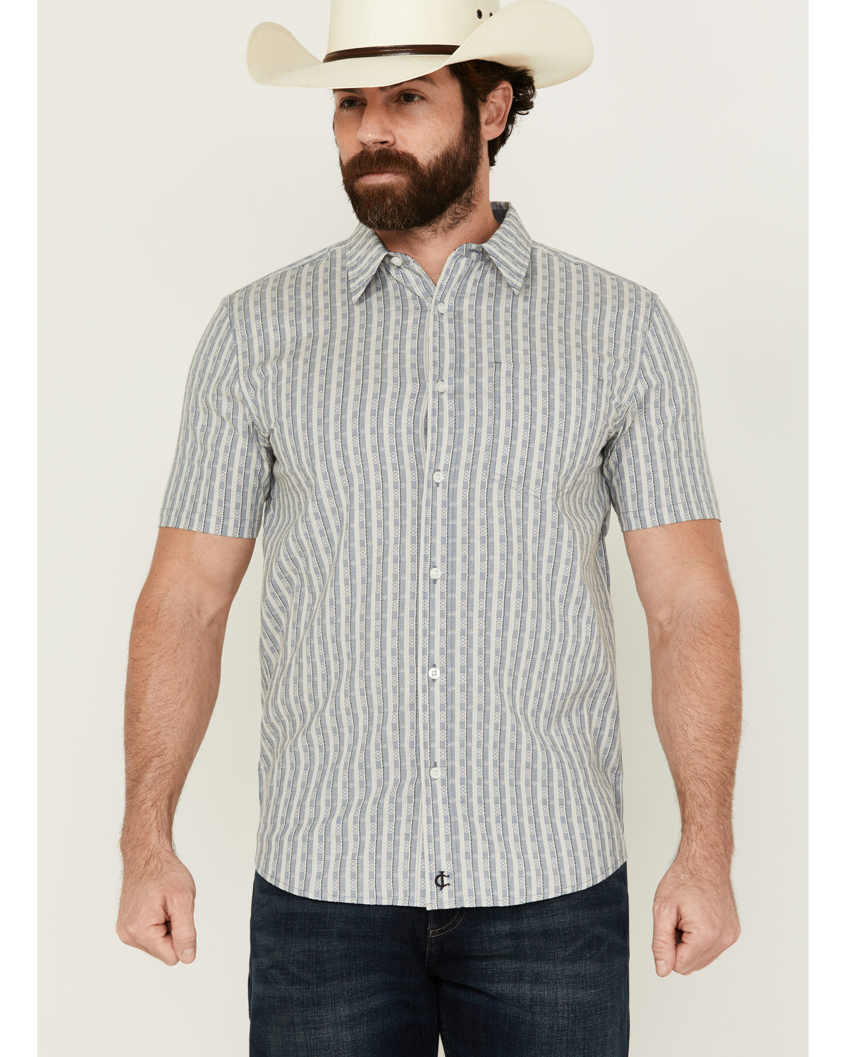 Cody James Men's Falling Diamond Striped Short Sleeve Button-Down Stretch Western Shirt