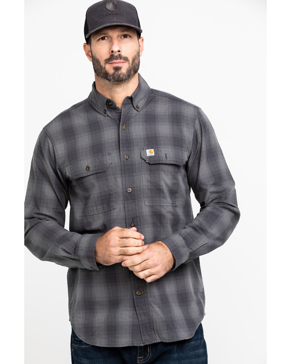 Carhartt Men's Grey Fort Plaid Button 